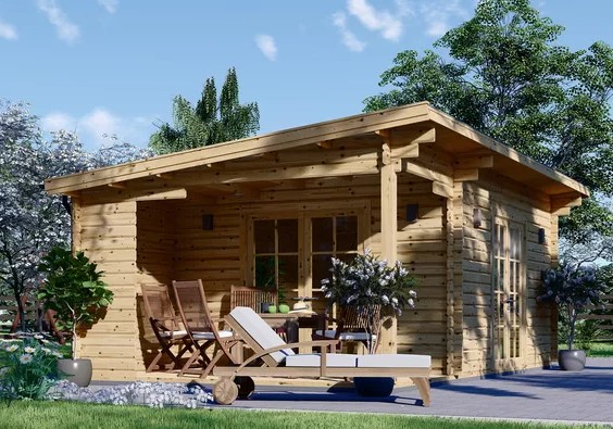 Groot houten tuinhuis CARL (34 mm), 5x4 m, 20 m² + 8 m² terras