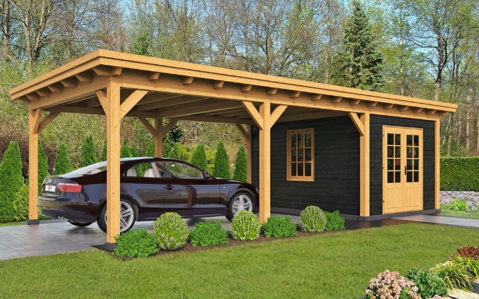 houten vrijstaande carport met berging