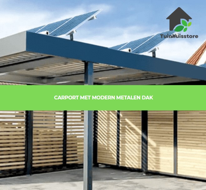 Een carport met een metalen dak voor een strakke en eigentijdse uitstraling.