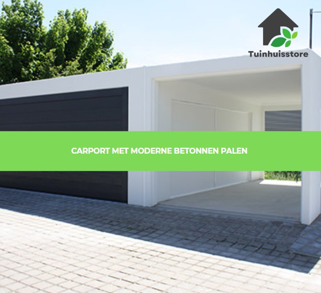 Een carport met betonnen palen voor een robuuste en eigentijdse uitstraling.