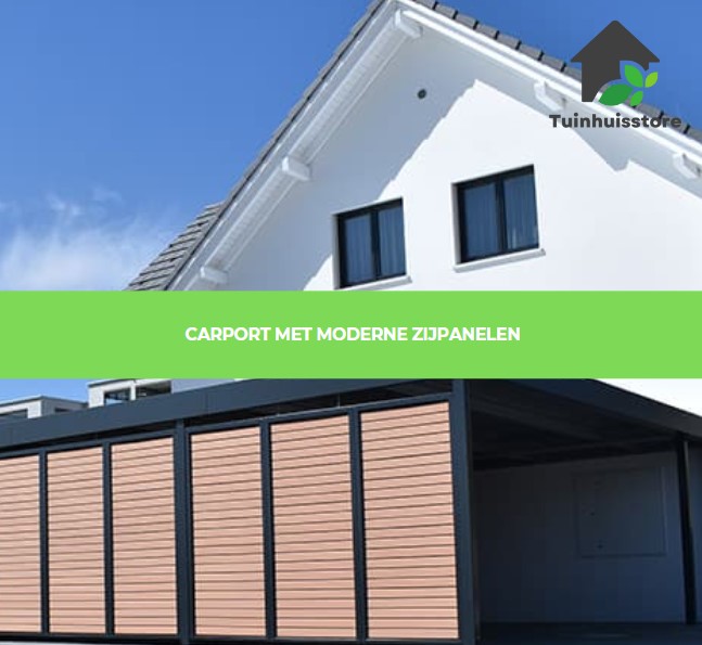 Een carport met zijpanelen voor extra beschutting en een moderne look.