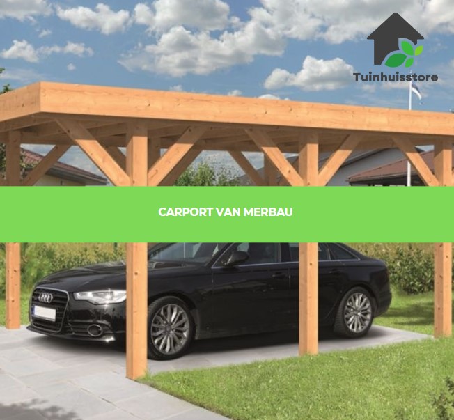 Een carport gemaakt van Merbau hardhout, een houtsoort die bekend staat om zijn sterkte en duurzaamheid.