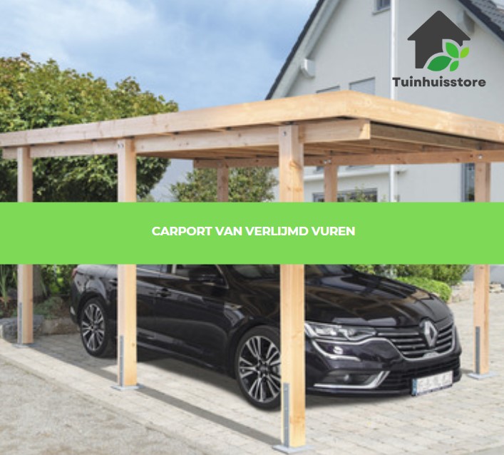 Een carport gemaakt van verlijmd vurenhout, ook wel gelamineerd hout genoemd, dat extra stabiliteit biedt.