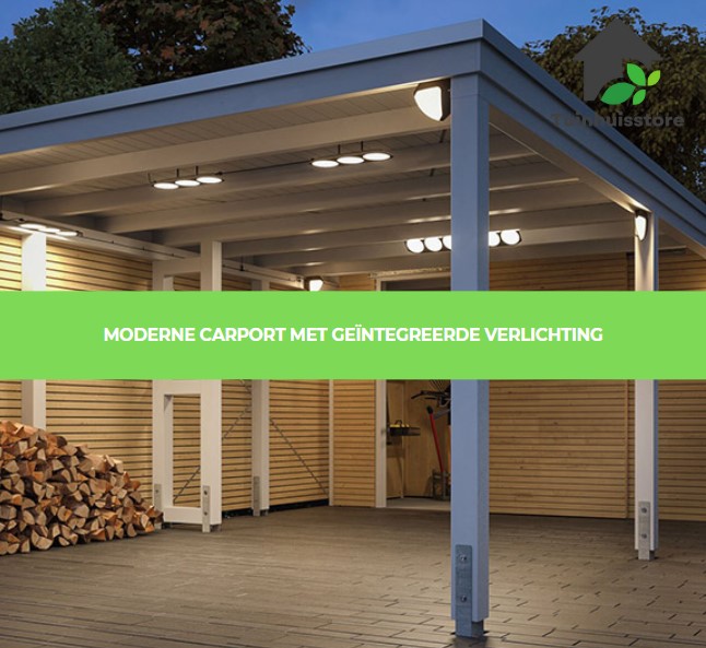 Een carport met ingebouwde verlichting voor een moderne en praktische oplossing.