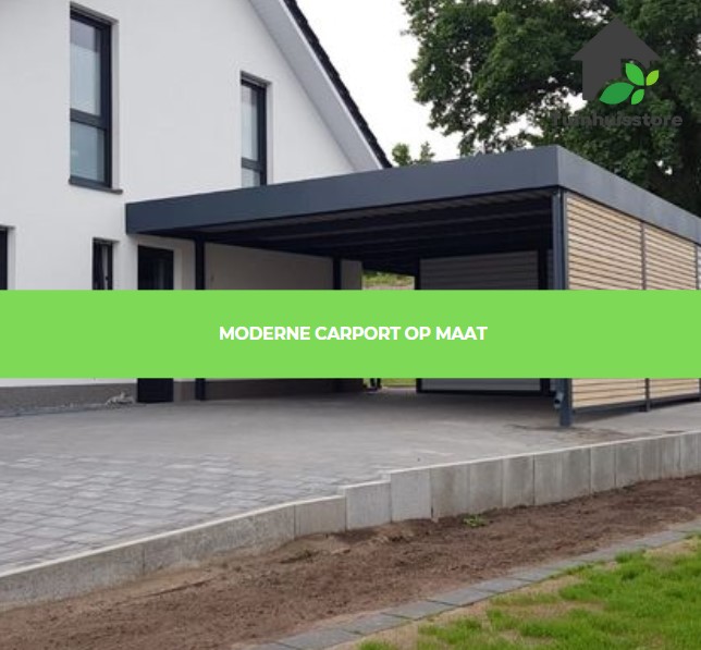 Een carport met een modern design, volledig op maat gemaakt naar de wensen van de klant.