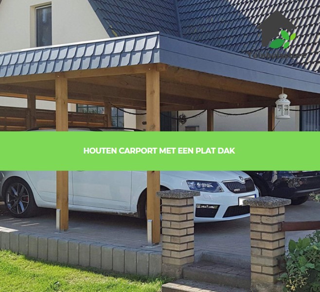 Een carport met een plat dakontwerp, wat zorgt voor een moderne uitstraling en eenvoudige installatie.