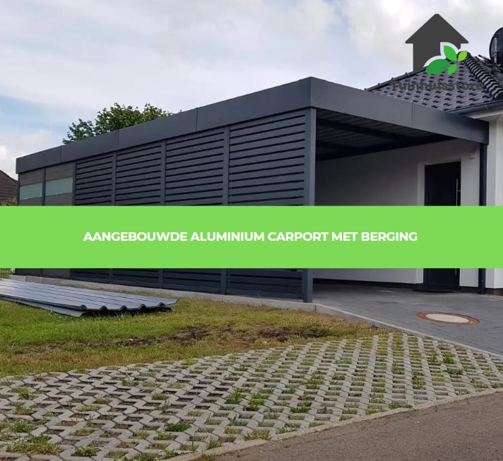 Aangebouwde Aluminium carport met berging