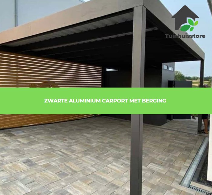 Zwarte Aluminium carport met berging