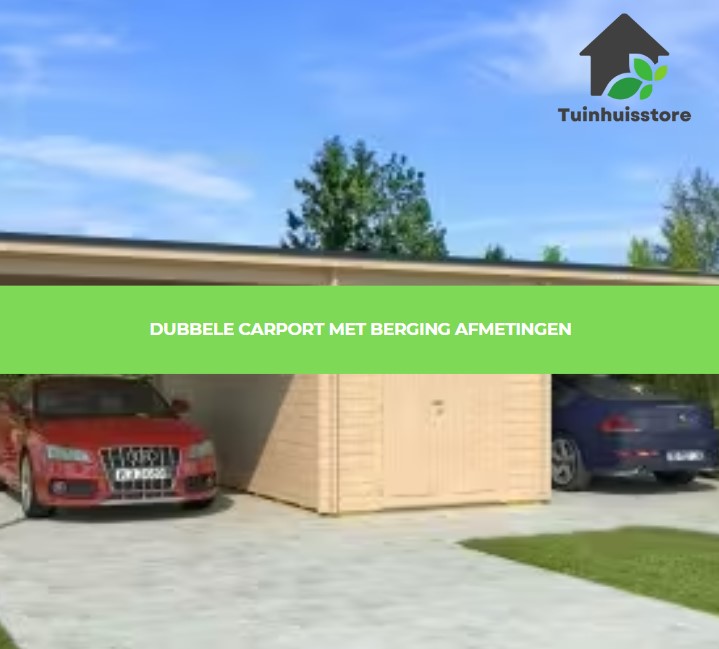 De standaardafmetingen voor een dubbele carport met berging zijn 6 meter breed en 5,5 meter diep. Afmetingen kunnen aangepast worden aan beschikbare ruimte en individuele behoeften. Extra ruimte voor berging kan de totale afmetingen vergroten.